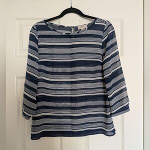 LOFT Blue and Gray Boxy Blouse with Peter Pan Collar